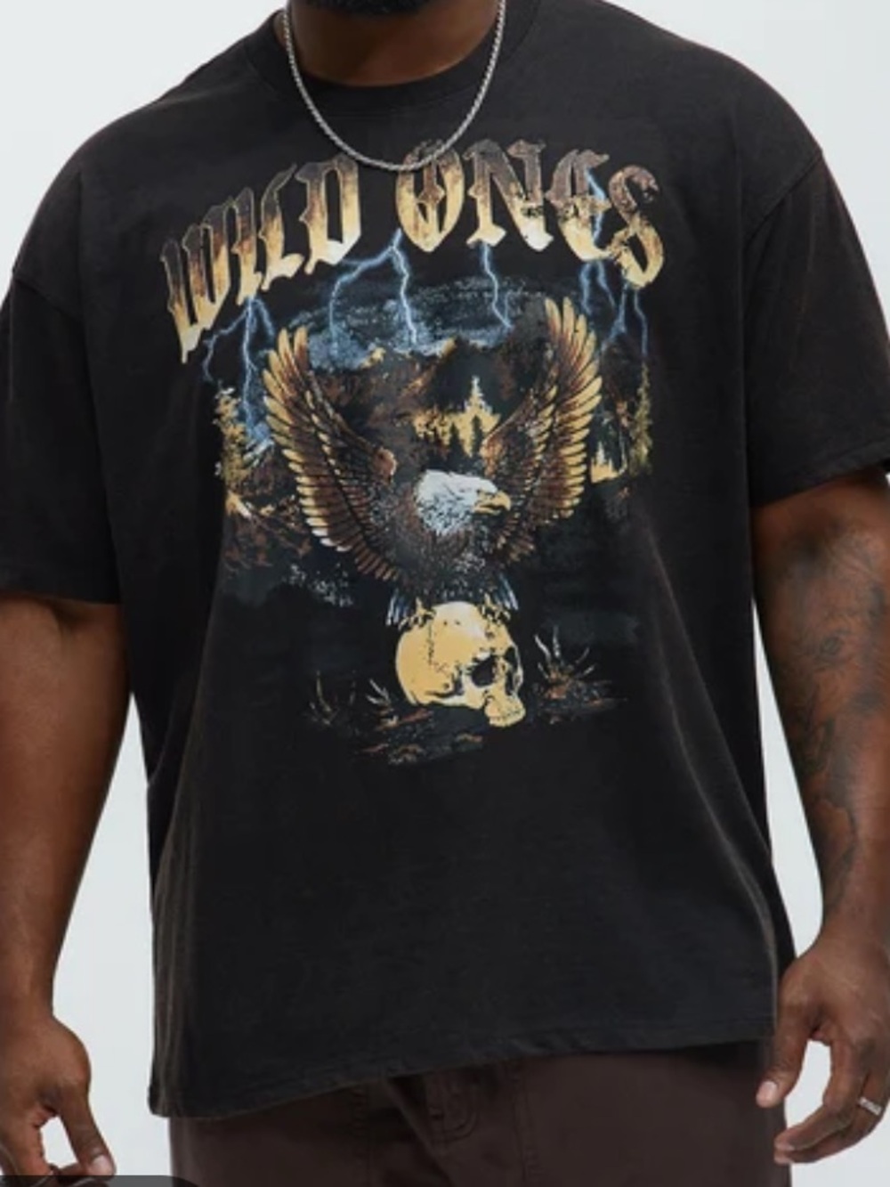 Reason gray Graphic Eagle Skull Tee with Gold Accents